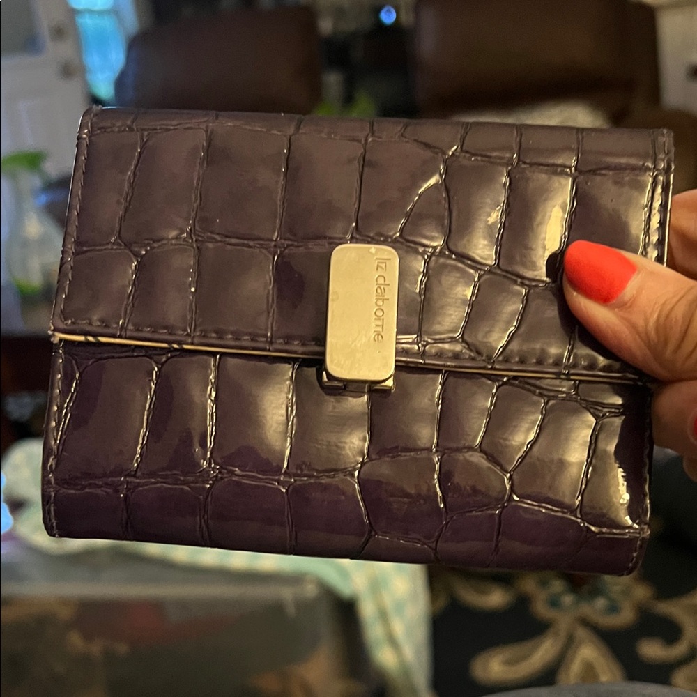 Liz Claiborne Purple Croc-Embossed Leather Wallet
